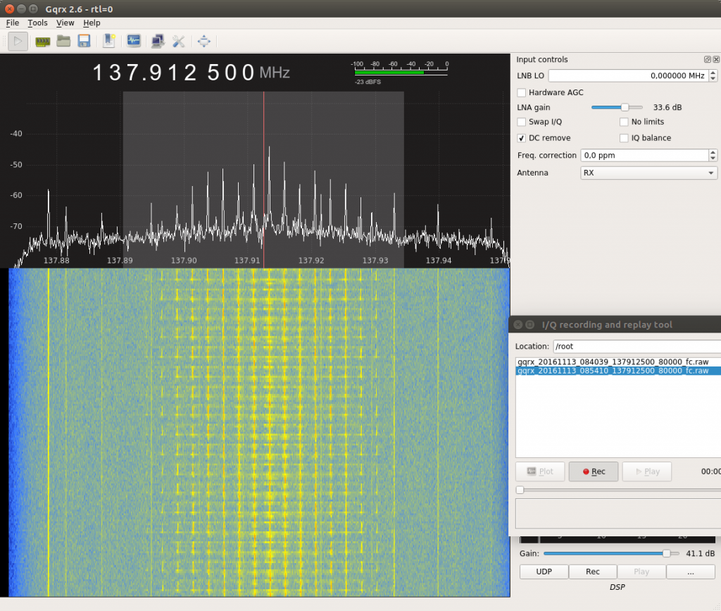 The Spectrum of NOAA 18 transmission. About 25dB SNR